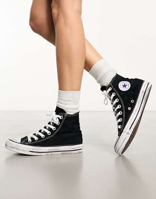 Converse – Chuck Taylor All Star – Czarne buty sportowe unisex za kostkę z efektem znoszenia