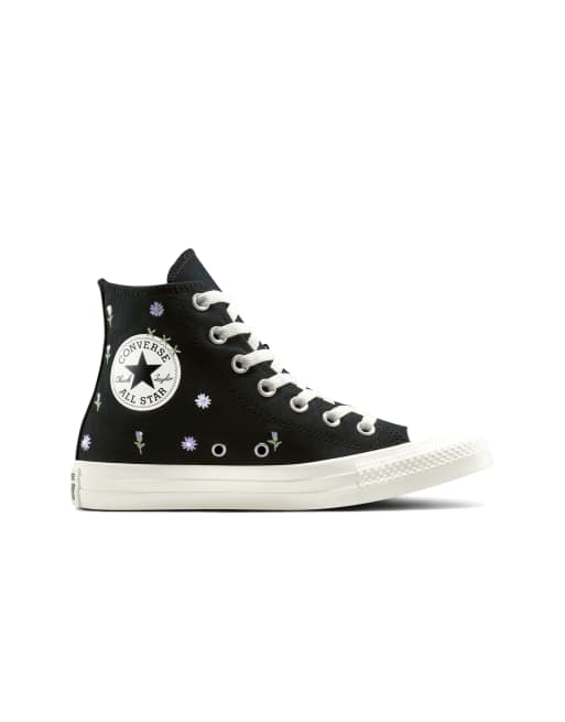 Converse Chuck taylor all star embroidered flowers in black/egret/foothill green