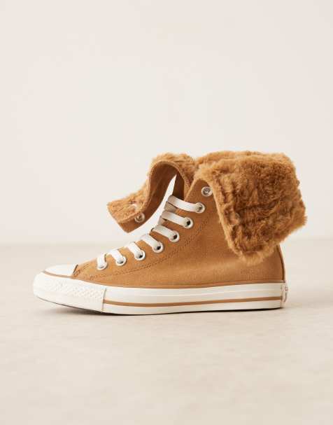 Converse Chuck Taylor All Star faux fur Fold Over trainers in brown - view 1