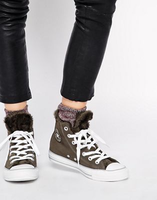 Converse Chuck Taylor All Star Faux Fur Lined Leather Trainers | ASOS