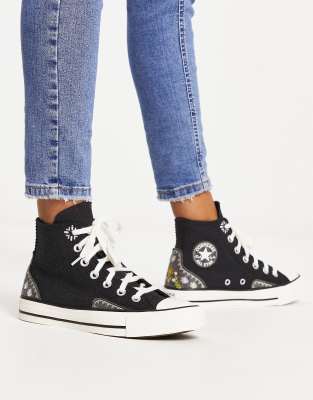 Converse Chuck Taylor All Star Floral Embroidery Sneakers In Black