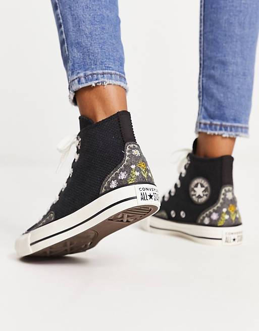 erstatte redde skridtlængde Converse Chuck Taylor All Star floral embroidery sneakers in black | ASOS