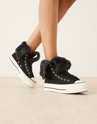 Converse - Chuck Taylor All Star Fold Over Lift - Chaussures rabattues à semelle plateforme - Noir