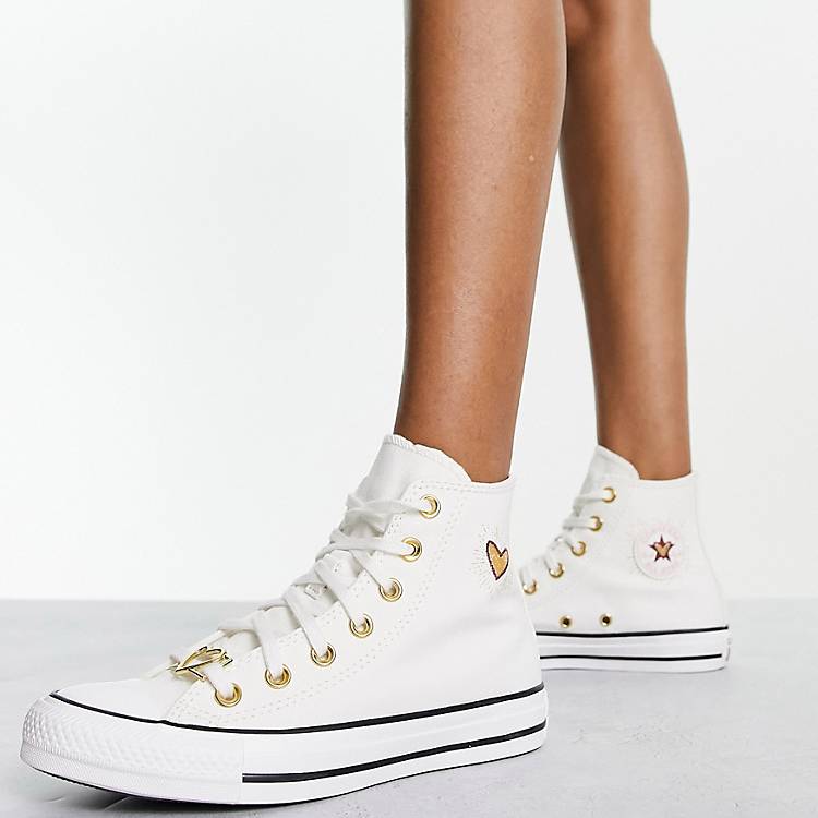 Bolt Kina flise Converse Chuck Taylor All Star heart embroidery sneakers in white | ASOS