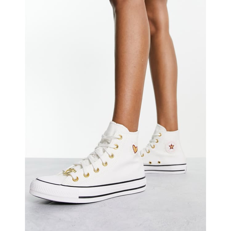 gardin Udtale Necklet Converse Chuck Taylor All Star heart embroidery sneakers in white | ASOS