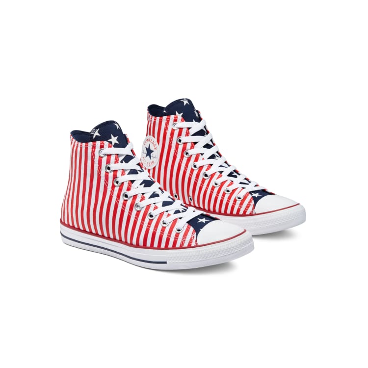 Converse red white on sale and blue shoes