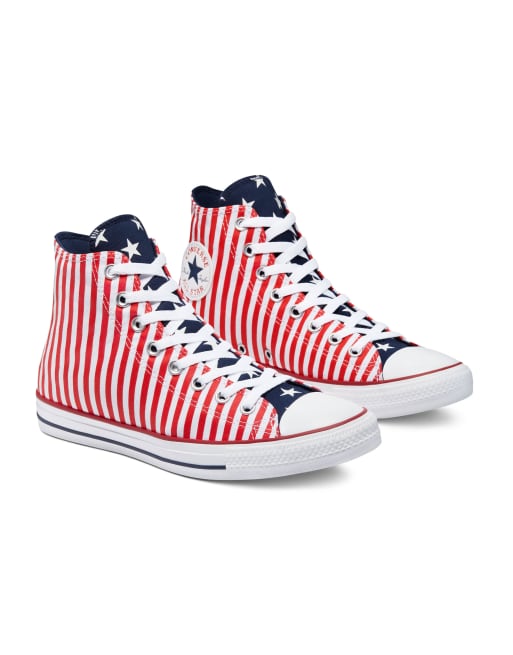 White converse clearance with red stripe