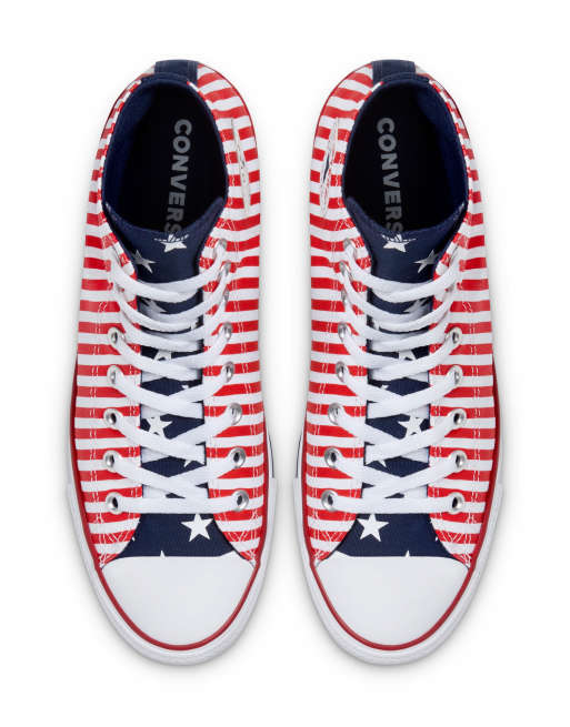 Converse red white and cheap blue sneakers