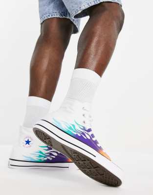 Converse Chuck Taylor All Star Hi Archive flame print trainers in white