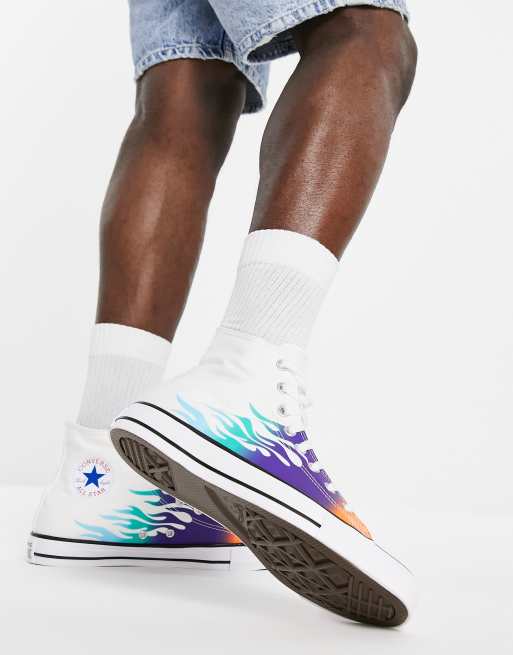 Converse - Chuck Taylor All Star Hi Archive - Hvide hi-top-sneakers med flammeprint