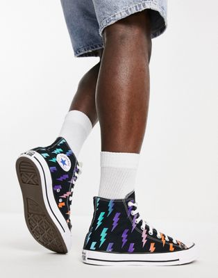 Converse Chuck Taylor All Star Hi Archive lightning print sneakers in black - ASOS Price Checker