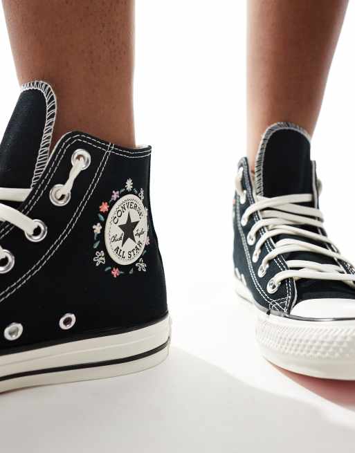 Converse Chuck Taylor All Star Hi Baskets montantes a broderies fleuries Noir ASOS