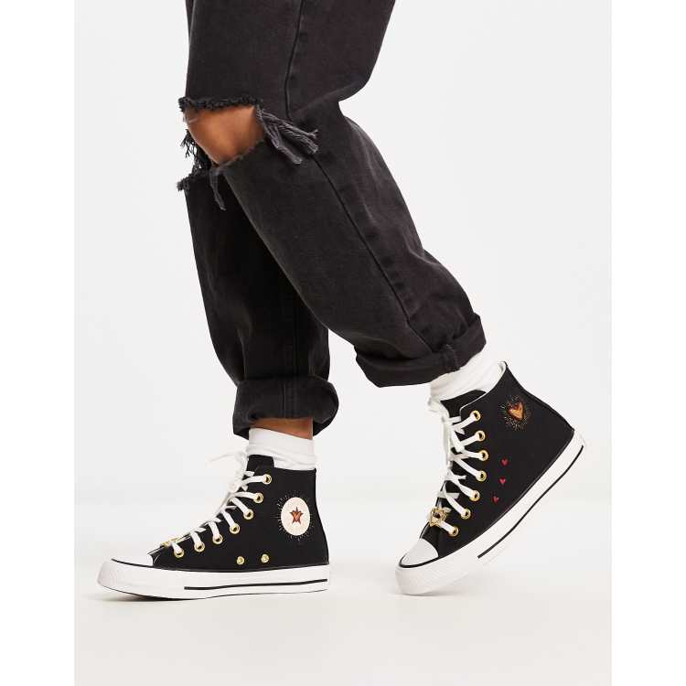 Converse Chuck Taylor All Star Hi Baskets montantes avec motif c ur et broderie Noir