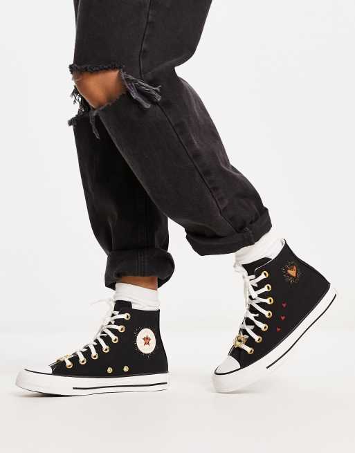 Converse noir haute 2025 avec le coeur