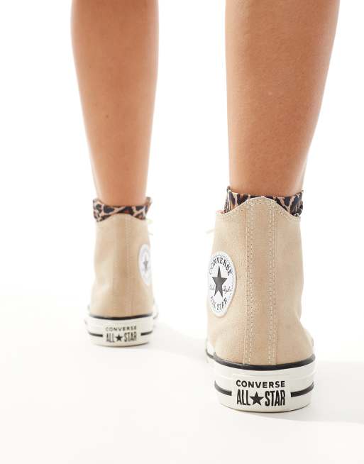 Converse – Chuck Taylor All Star Hi – Beige sneakers i mocka med höga skaft, 4 av 5