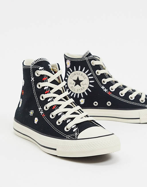 Converse Chuck Taylor All Star Hi black Embroidered floral sneakers | ASOS