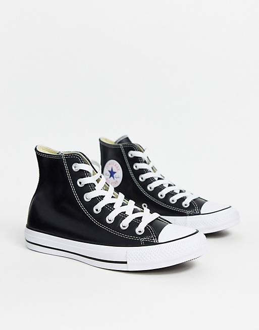 Converse Chuck Taylor All Star Hi black leather trainers | ASOS
