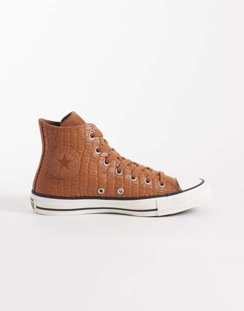 Converse – Chuck Taylor All Star Hi – Brązowe skórzane buty sportowe za kostkę z wytłoczonym wzorem skóry krokodyla - view 1