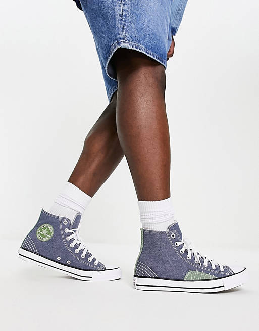 Converse Chuck Taylor All Star Hi canvas stitch detail trainers in blue |  ASOS
