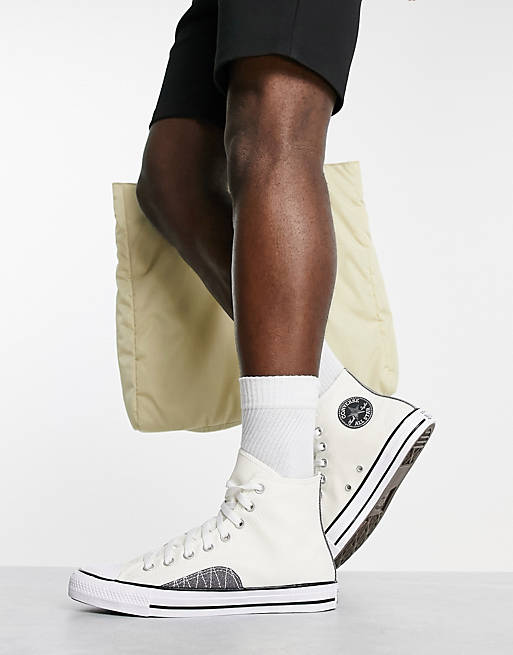 Converse Chuck Taylor All Star Hi canvas stitch detail trainers in cream |  ASOS