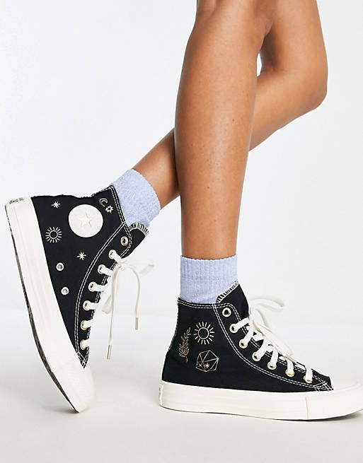 Converse Chuck Taylor All Star Hi celestial embroidery trainers in black |  ASOS
