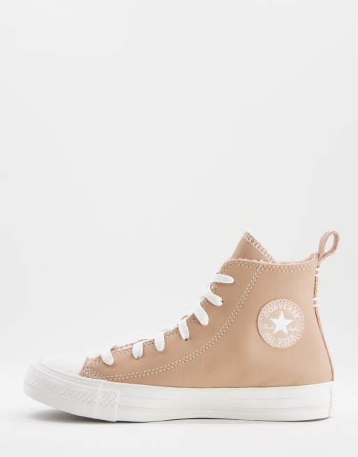 Tan leather converse high on sale tops