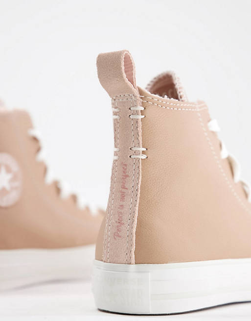 Women Converse Chuck Taylor All Star Hi Cosy Club trainers in tan leather with borg lining 