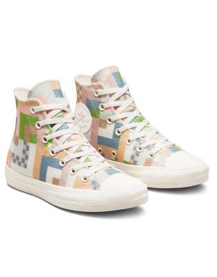 Converse Chuck Taylor All Star Hi Crafted Folk jacquard sneakers in egret/pink clay