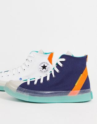 Converse Chuck Taylor All Star Hi CX comfort stretch canvas trainers in white and blue - ASOS Price Checker