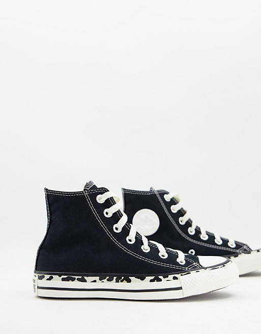 Converse Chuck Taylor All Star Hi Edged Archive Leopard print sneakers in  black | ASOS