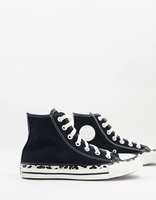 Converse Chuck Taylor All Star Hi Edged Archive Leopard print sneakers in black | ASOS