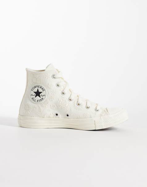 Converse – Chuck Taylor All Star Hi – Elfenbensvita, blommiga sneakers i jacquard - view 1