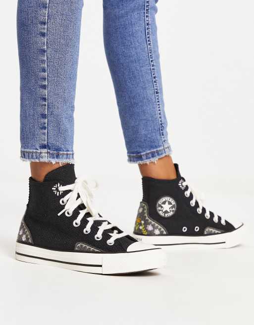 Converse Chuck Taylor All Star Hi floral embroidery sneakers in black, 2 of 4