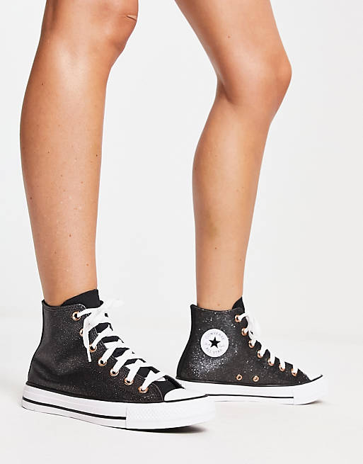 Converse Chuck Taylor All Star Hi glitter trainers in black | ASOS
