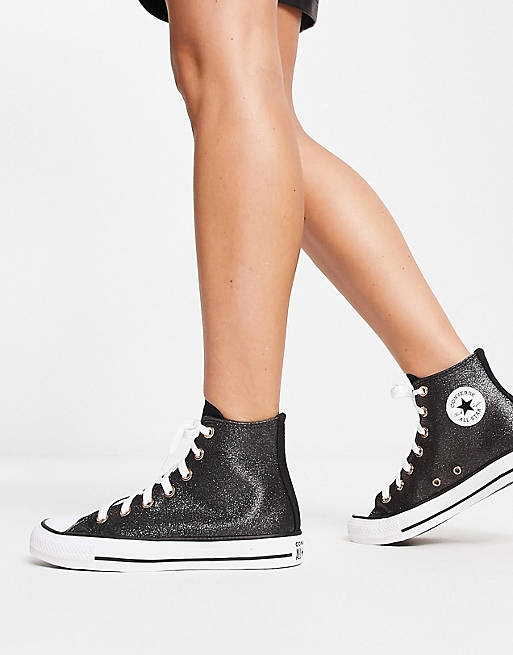 Converse Chuck Taylor All Star Hi glitter trainers in black | ASOS