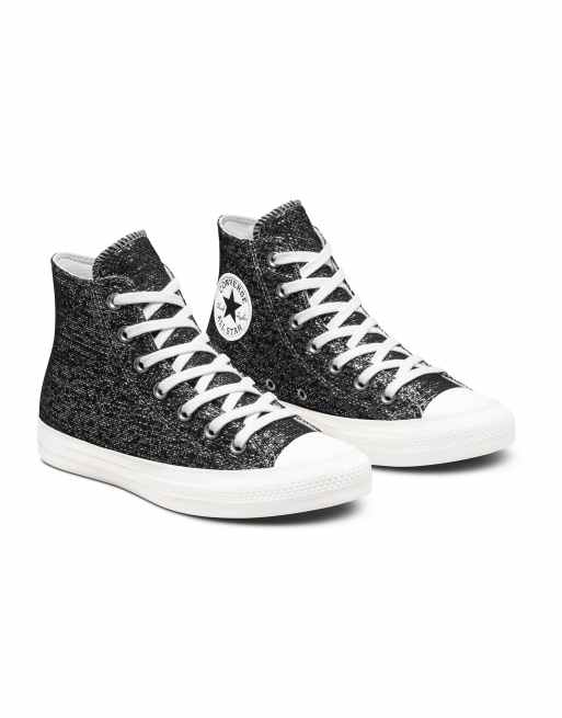 Hi Star sneakers in white knit with silver knit star and black knit heel tab