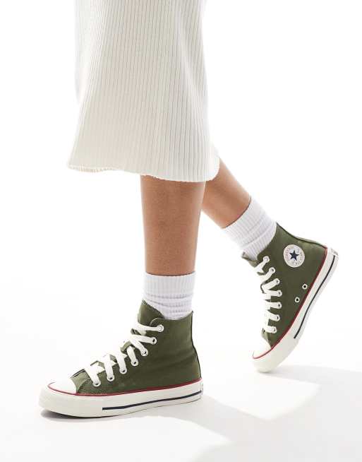 Converse – Chuck Taylor All Star Hi – Gröna sneakers med grova skosnören