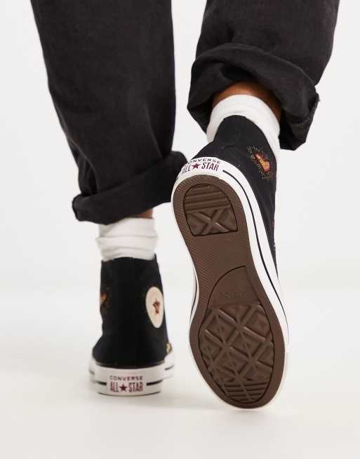 Converse Chuck Taylor All Star Hi heart trainers with embroidery in black, 3 of 4