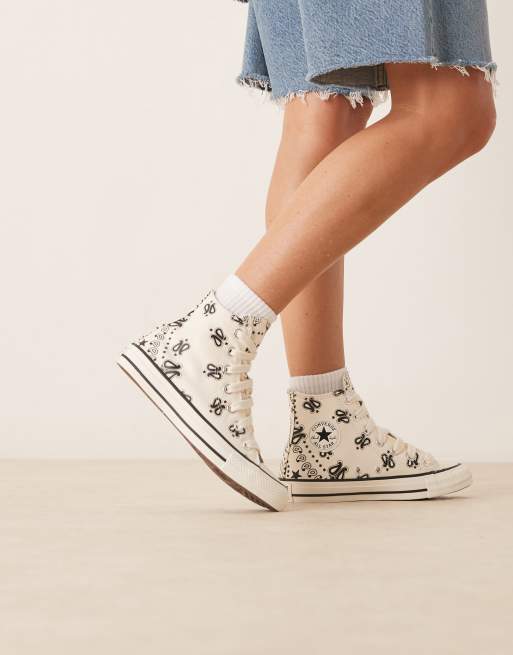 Converse Chuck Taylor All Star Hi in off white with flower detail