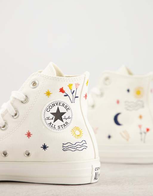 Converse Chuck Taylor All Star Hi It s Ok To Wander embroidered sneakers in vintage white