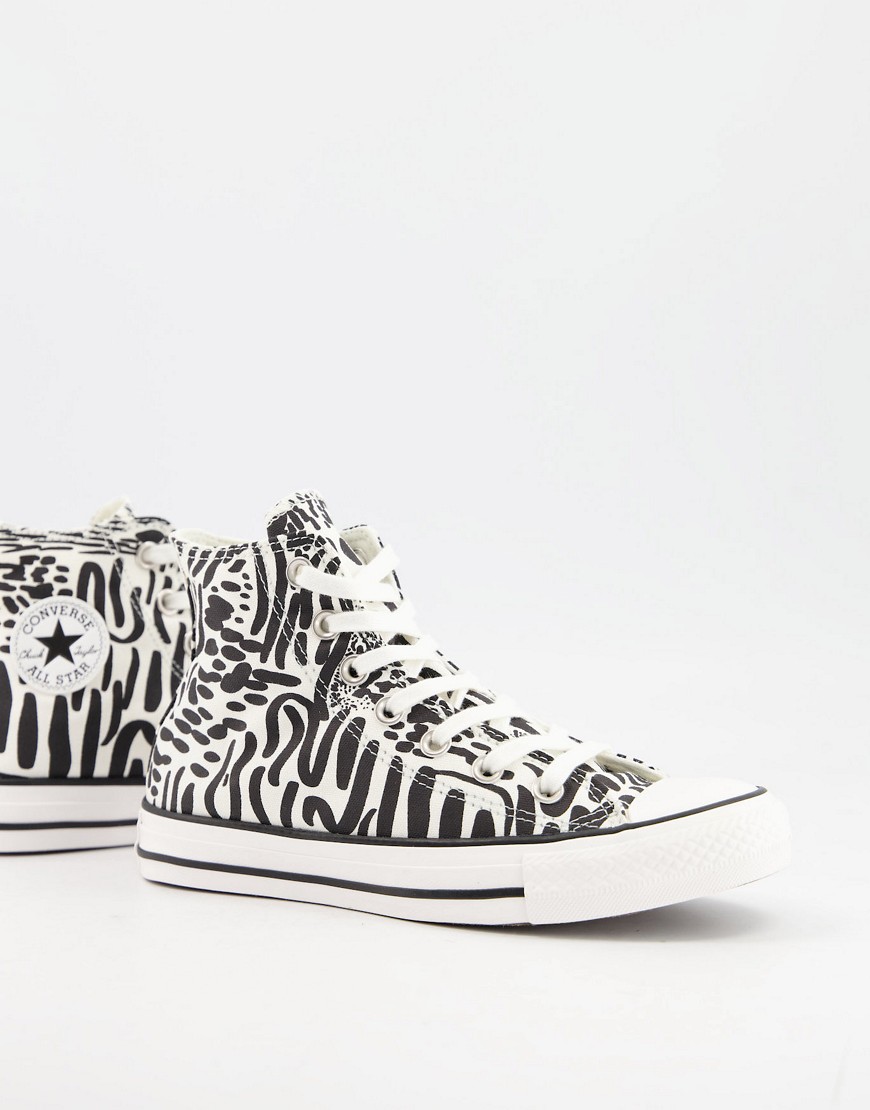 Converse Chuck Taylor All Star Hi Jungle Art animal print sneakers in egret and black