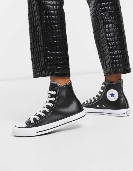 Converse Chuck Taylor All Star Hi leather sneakers in black | ASOS