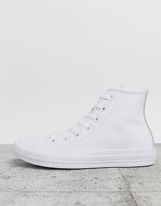 Converse Chuck Hi leather sneakers in white mono | ASOS