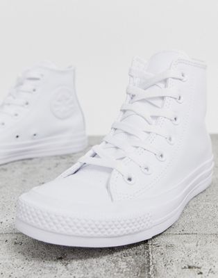 Converse Chuck Taylor All Star Hi leather sneakers in white mono | ASOS