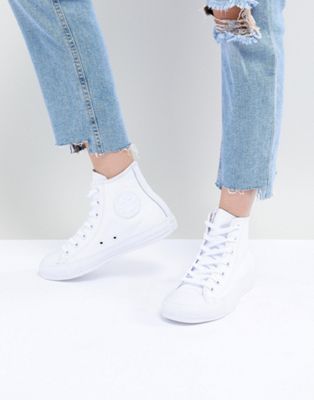 Converse Chuck Taylor All Star Hi White Leather Monochrome Sneakers