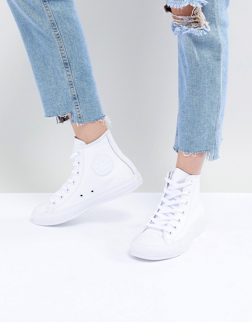 Converse Chuck Taylor All Star Hi White Leather Monochrome Sneakers