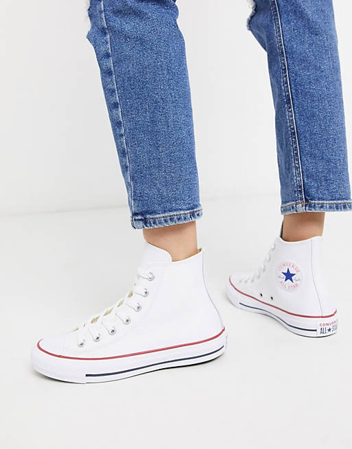 Converse Chuck Taylor All Star Hi leather sneakers in white شعر رجل طويل