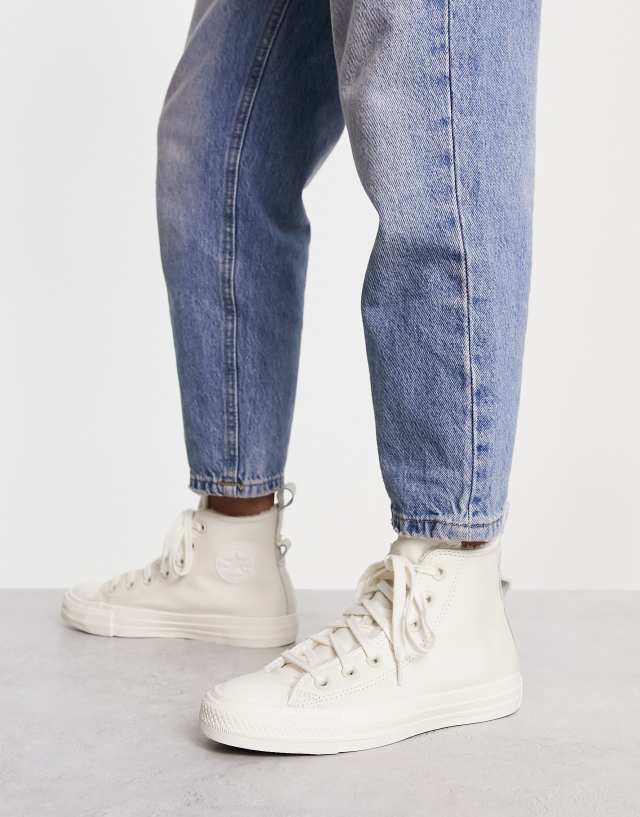 Converse Chuck Taylor All Star Hi leather sneakers with borg lining in triple egret