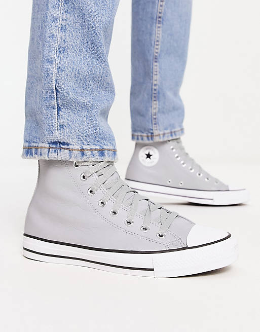 Converse Chuck Taylor All Star Hi leather trainers in ash stone | ASOS