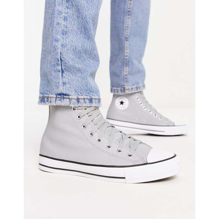 Grey leather shop converse high tops